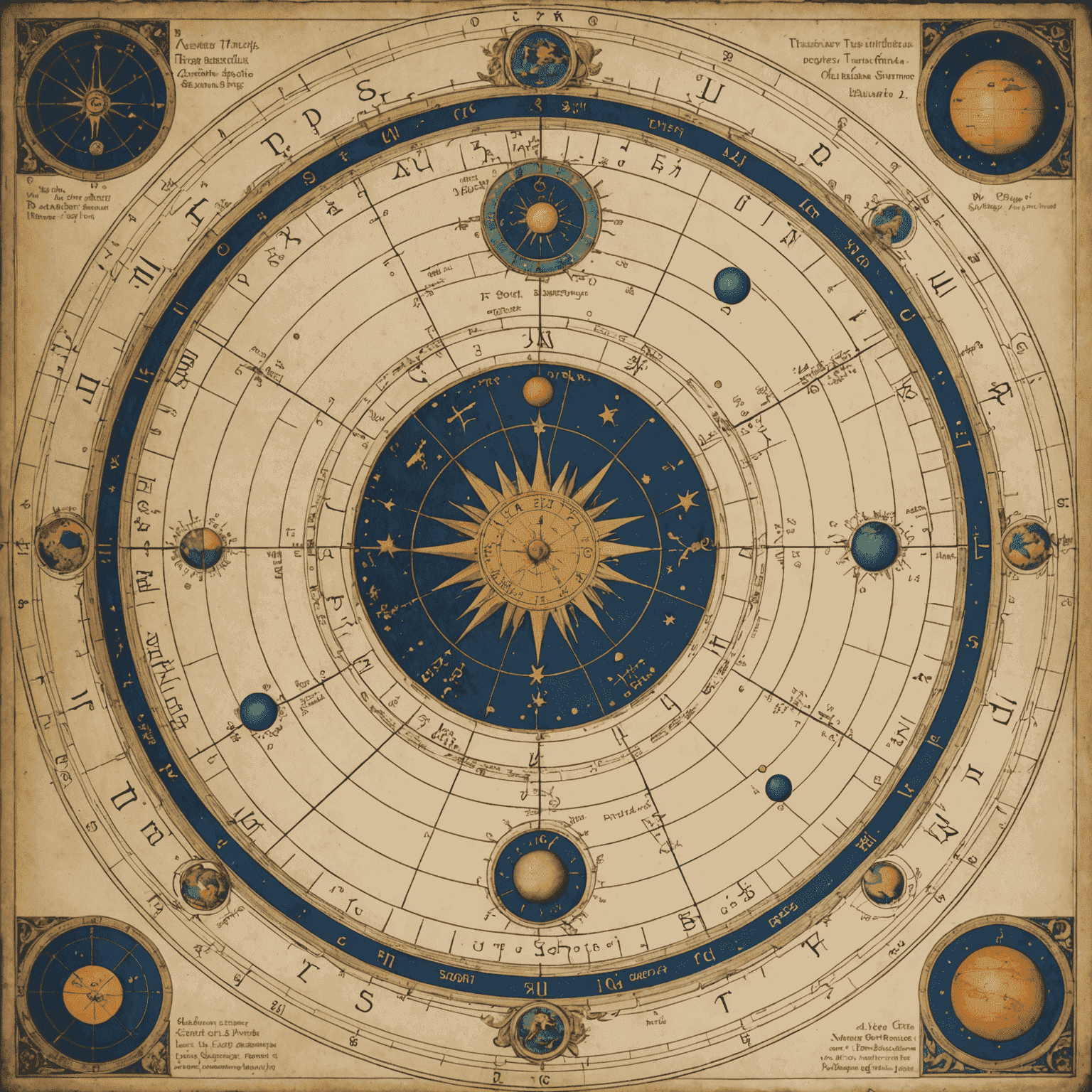 Astrologická mapa zobrazující tranzity planet s vyznačenými aspekty